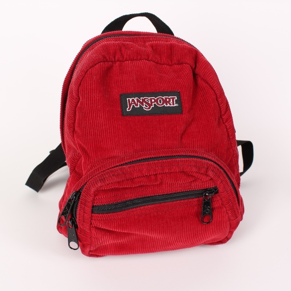 red corduroy backpack